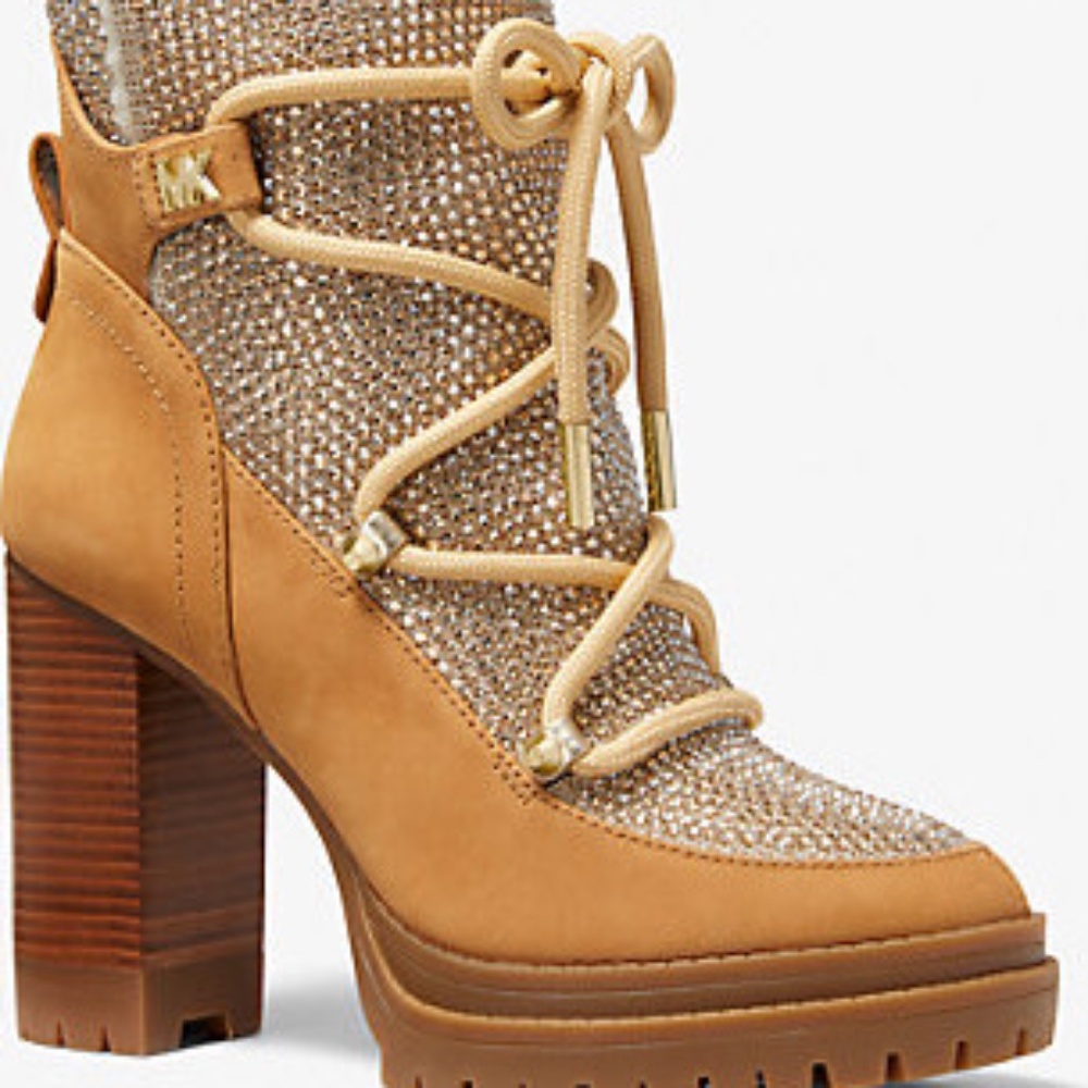 Culver Embellished Nubuck and Glitter Chain Mesh Lace-Up Boot